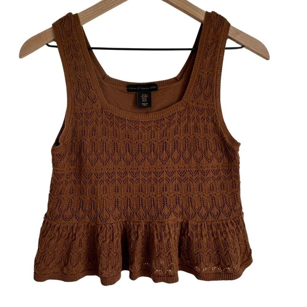 House of Harlow Knitted Peplum Top Brown XS - Picture 5 of 10